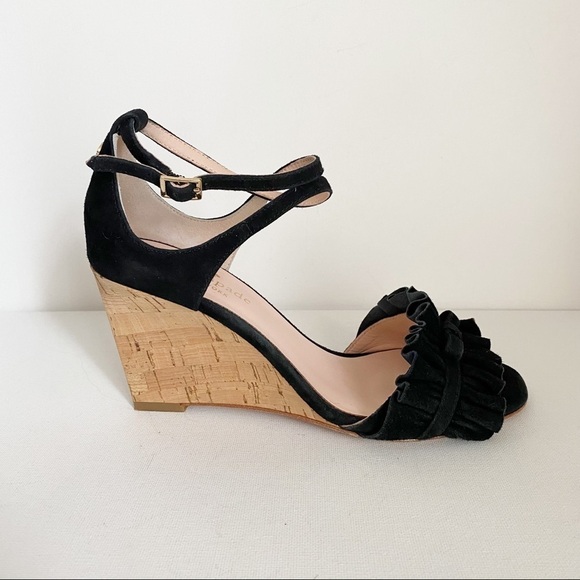 Kate Spade Dawson Black Wedge Sandals - 6 - Picture 2 of 13